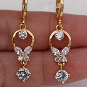 18K Gold Filled Clear Zircon String Gemstone Round Hollow Trendy Earrings